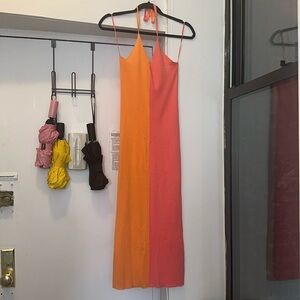 Halter midi pink/orange sherbert dress